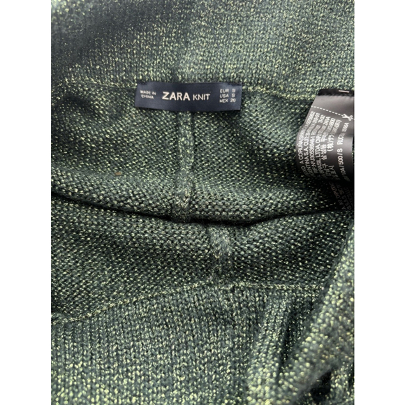 Zara Metallic Green & Gold Knit Casual Lounge Pants With Pockets Women’s Size S - Picture 7 of 13